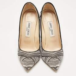 Pre Owned Jimmy Choo Black/White Woven Fabric Anouk Pumps Size 38.5