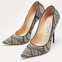 Pre Owned Jimmy Choo Black/White Woven Fabric Anouk Pumps Size 38.5