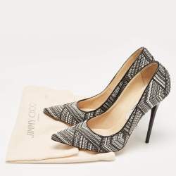 Pre Owned Jimmy Choo Black/White Woven Fabric Anouk Pumps Size 38.5