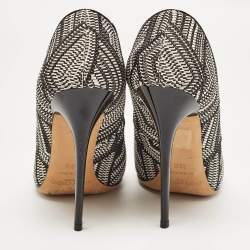 Pre Owned Jimmy Choo Black/White Woven Fabric Anouk Pumps Size 38.5