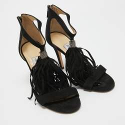 Jimmy Choo Black Suede Viola Tassel Fringe Sandals Size 35