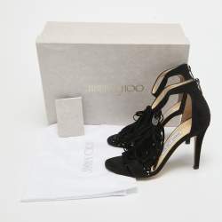Jimmy Choo Black Suede Viola Tassel Fringe Sandals Size 35