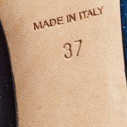 Pre Owned Jimmy Choo Gold/Blue Knit Fabric and Leather Lucy Pumps Size 37