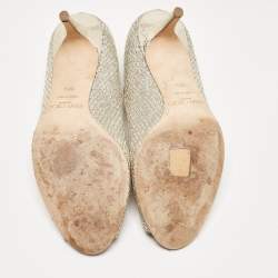 مملوكة مسبقًا Jimmy Choo Gold/Silver Glitter and Leather Isabel Peep Toe Pumps Size 38.5