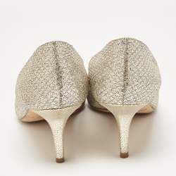 مملوكة مسبقًا Jimmy Choo Gold/Silver Glitter and Leather Isabel Peep Toe Pumps Size 38.5