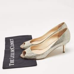 مملوكة مسبقًا Jimmy Choo Gold/Silver Glitter and Leather Isabel Peep Toe Pumps Size 38.5