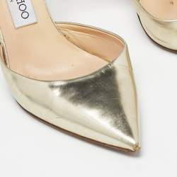 Pre Owned Jimmy Choo Gold Mirror Leather Pointed Toe Slingback Sandals Size 38.5
