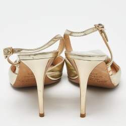 Pre Owned Jimmy Choo Gold Mirror Leather Pointed Toe Slingback Sandals Size 38.5