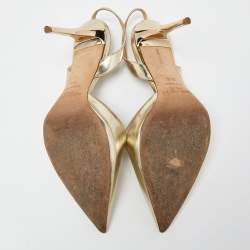 Pre Owned Jimmy Choo Gold Mirror Leather Pointed Toe Slingback Sandals Size 38.5