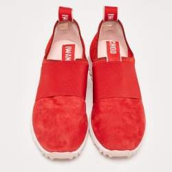 Jimmy Choo Red Suede and Mesh Low Top Sneakers Size 39.5