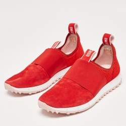 Jimmy Choo Red Suede and Mesh Low Top Sneakers Size 39.5