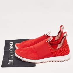 Jimmy Choo Red Suede and Mesh Low Top Sneakers Size 39.5