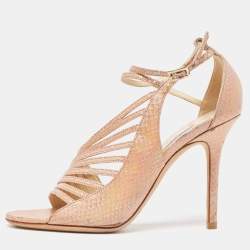 Jimmy Choo Gold Snakeskin Embossed Strappy Ankle Strap Sandals Size 36.5