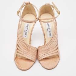 Jimmy Choo Gold Snakeskin Embossed Strappy Ankle Strap Sandals Size 36.5