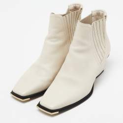 Jimmy Choo Off White Leather Ankle Boots Size 37