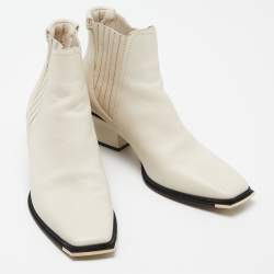 Jimmy Choo Off White Leather Ankle Boots Size 37