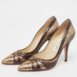 Jimmy Choo Brown/Gold Python Pointed Toe Pumps Size 37