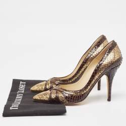 Jimmy Choo Brown/Gold Python Pointed Toe Pumps Size 37