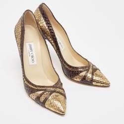 Jimmy Choo Brown/Gold Python Pointed Toe Pumps Size 37