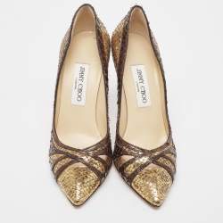 Jimmy Choo Brown/Gold Python Pointed Toe Pumps Size 37