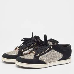 Pre Owned Jimmy Choo Sliver/Black Suede and Glitter Miami Sneakers Size 39