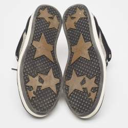 Pre Owned Jimmy Choo Sliver/Black Suede and Glitter Miami Sneakers Size 39