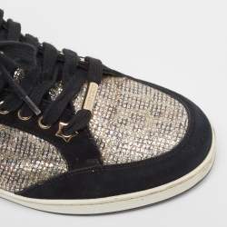 Pre Owned Jimmy Choo Sliver/Black Suede and Glitter Miami Sneakers Size 39