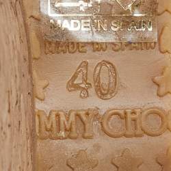 Pre Owned صندل جيمي تشو بيلا جلد نقش ثعبان بيج نعل روكي فيلين شريط كاحل مقاس 36