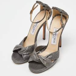 Pre Owned Jimmy Choo Grey Watersnake Leather Greta Sandals Size 36.5