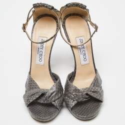Pre Owned Jimmy Choo Grey Watersnake Leather Greta Sandals Size 36.5