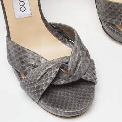 Pre Owned Jimmy Choo Grey Watersnake Leather Greta Sandals Size 36.5