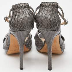 Pre Owned Jimmy Choo Grey Watersnake Leather Greta Sandals Size 36.5