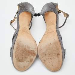 Pre Owned Jimmy Choo Grey Watersnake Leather Greta Sandals Size 36.5