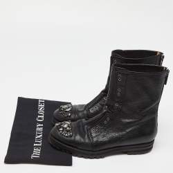 Jimmy Choo Black Leather Hatcher Combat Boots Size 38