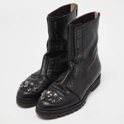 Jimmy Choo Black Leather Hatcher Combat Boots Size 38