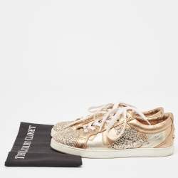 Pre Owned Jimmy Choo Metallic Leather and Glitter Low Top Sneakers Size 39