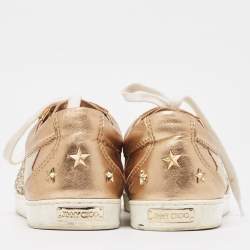 Pre Owned Jimmy Choo Metallic Leather and Glitter Low Top Sneakers Size 39