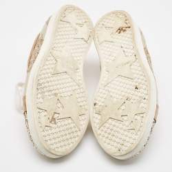 Pre Owned Jimmy Choo Metallic Leather and Glitter Low Top Sneakers Size 39