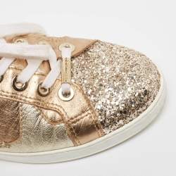 Pre Owned Jimmy Choo Metallic Leather and Glitter Low Top Sneakers Size 39
