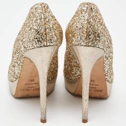 Pre Owned Jimmy Choo Gold Glitter Dahlia Platform Peep Toe Pumps Size 38