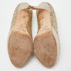 Pre Owned Jimmy Choo Gold Glitter Dahlia Platform Peep Toe Pumps Size 38