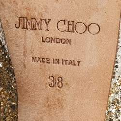 Pre Owned Jimmy Choo Gold Glitter Dahlia Platform Peep Toe Pumps Size 38