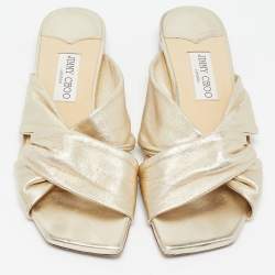 Jimmy Choo Gold Leather Narisa Slide Flats Size 39.5