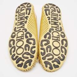 Pre Owned Jimmy Choo Yellow Perforated Patent Leather Walsh Bow Ballet Flats Size 37