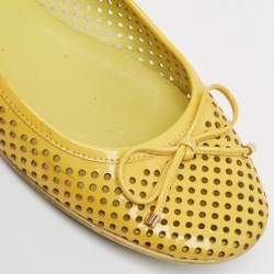 Pre Owned Jimmy Choo Yellow Perforated Patent Leather Walsh Bow Ballet Flats Size 37