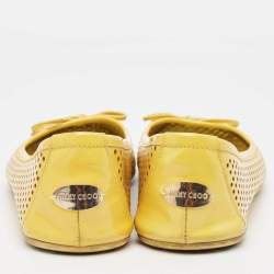 Pre Owned Jimmy Choo Yellow Perforated Patent Leather Walsh Bow Ballet Flats Size 37