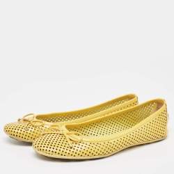 Pre Owned Jimmy Choo Yellow Perforated Patent Leather Walsh Bow Ballet Flats Size 37