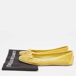 Pre Owned Jimmy Choo Yellow Perforated Patent Leather Walsh Bow Ballet Flats Size 37