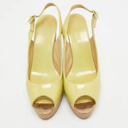 Jimmy Choo Light Green Patent Leather Prova Cork Platform Sandals Size 38