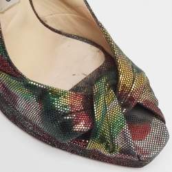 Pre Owned Jimmy Choo Multicolor Texture Suede Peep Toe Slingback Pumps Size 38  